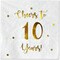50pc "Cheers to 10 Years" Cocktail Napkins - Gold Foil & White 3-Ply Paper - Premium 10th Birthday & Wedding Anniversary Decorations for Men, Women & Corporate Events - 5 x 5 inch Folded